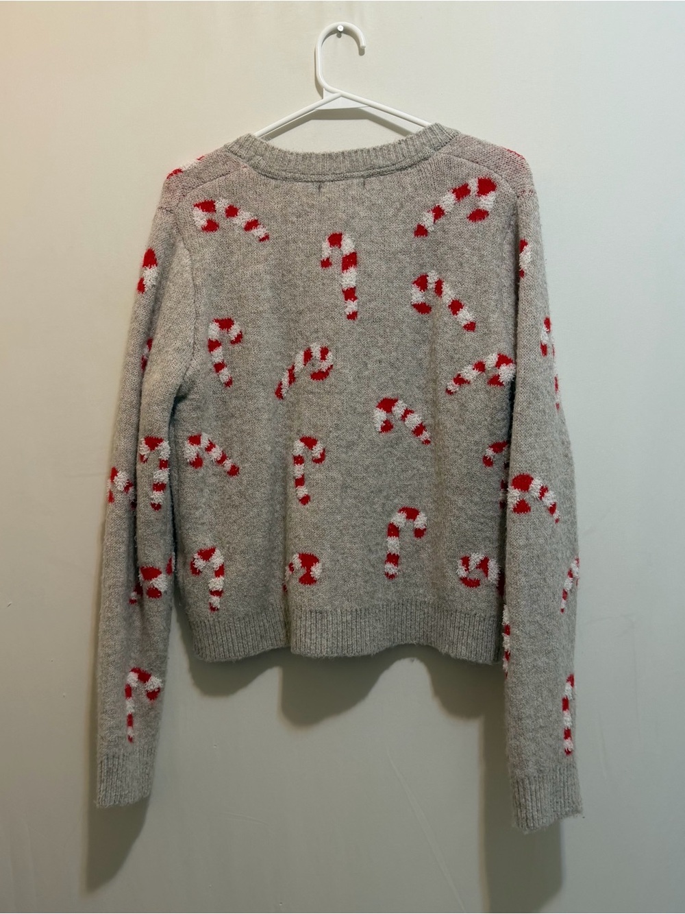 cupcakes & cashmere Gray Cardigan with Red & White Candy Cane Motif - Picture 2 of 9
